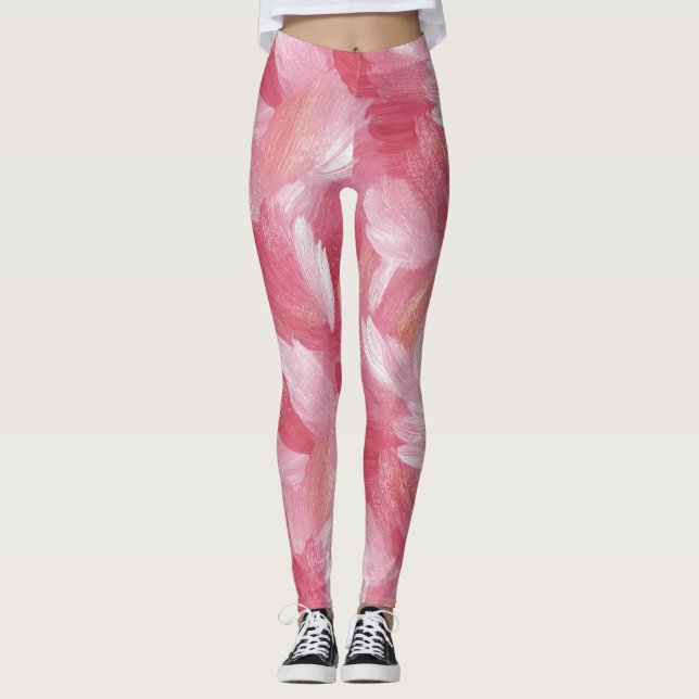 Legging Pincelada Rosa Brilho Padrão Abstrato (Frente)
