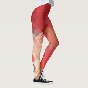 Legging Pinceladas Abstratas Geométricas Vermelho, Rosa e