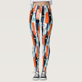 Legging Pinceladas Laranja Azul Padrão Abstrato