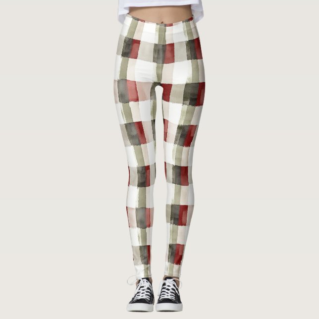 Legging Pine Green Ivory Red Strips Natal (Frente)