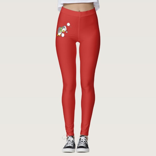 Legging Pinguim de Natal ganhando uma bola de neve (Frente)