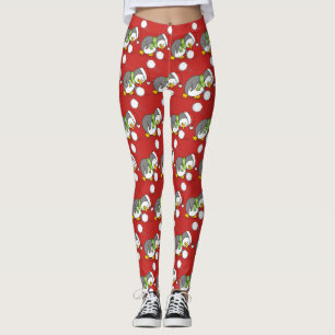 Legging Pinguim de Natal ganhando uma bola de neve