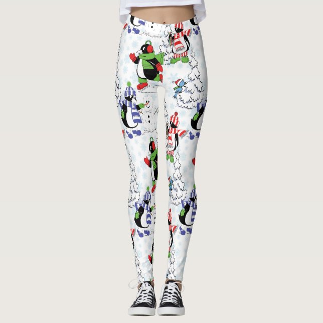 Legging pinguim de natal patinando no gelo (Frente)