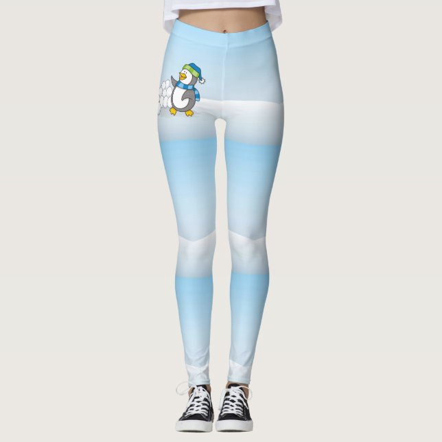 Legging Pinguim pequeno com bolas de neve balançando (Frente)