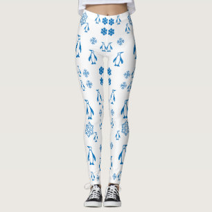 Legging Pinguins Azuis Elegantes Com Padrões De Neve