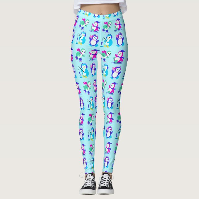 Legging Pinguins Coloridos de Inverno Bonitos (Frente)