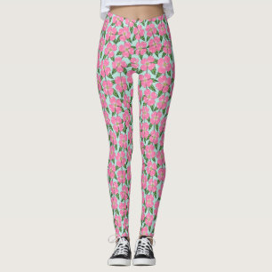 Legging pinheiro florado cor-de-rosa estampado em aqua