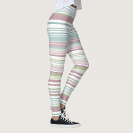Legging Pink, Aqua, mint, spring rain and mauve stripes