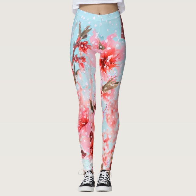 Legging Pink blossom and flying petals (or snow?) (Frente)