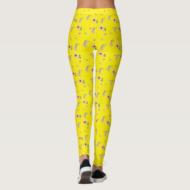 Legging Pink blossoms Yellow  (Verso)
