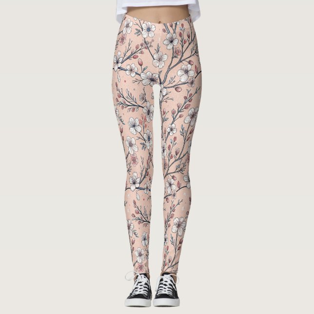 Legging Pink Cherry Blossom Sakura Padrão a Rosa (1) (Frente)