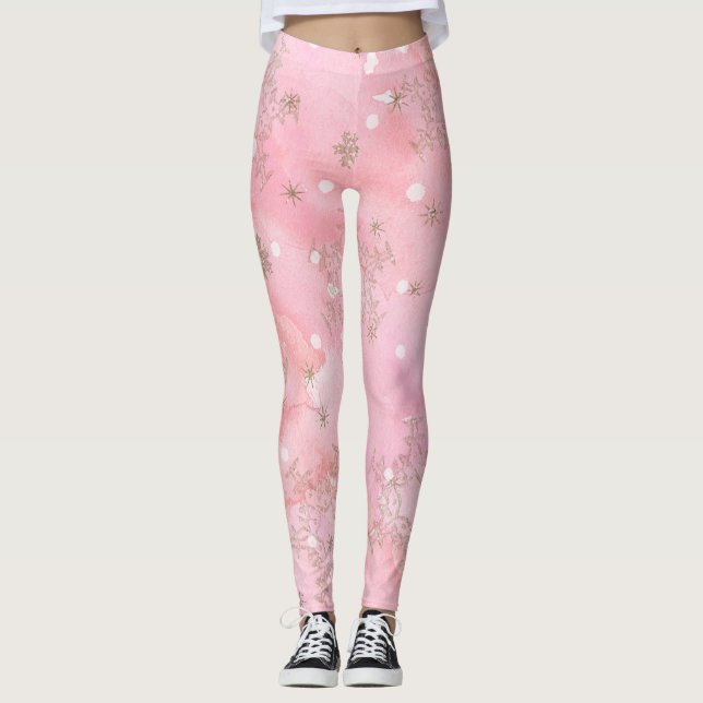 Legging Pink Christmas Snowflakes Boho Patterno (Frente)