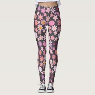 Legging Pink Daisy Pattern 01.bw DGrey BG