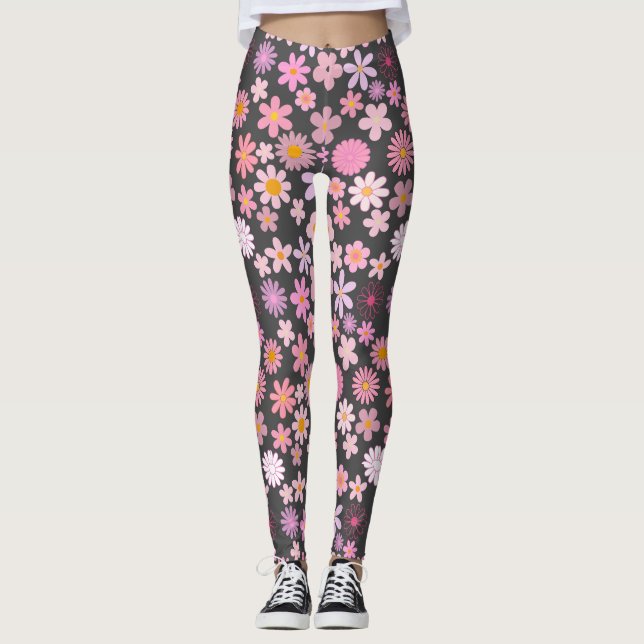 Legging Pink Daisy Pattern 01.bw DGrey BG (Frente)
