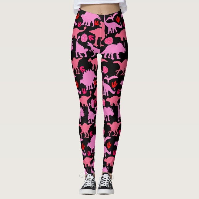 Legging Pink Dino Pattern Black BG (Frente)