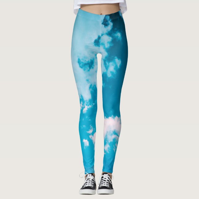 Legging PINK E NUVENS AZUIS DAS Legendas IMPRESSAS (Frente)