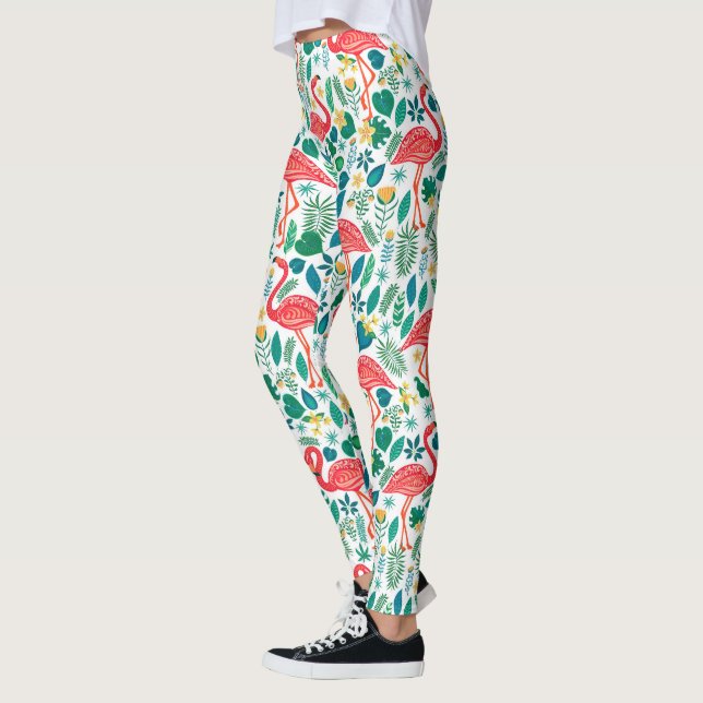 Legging Pink Flamingos and Tropical Flowers Pattern (Esquerda)