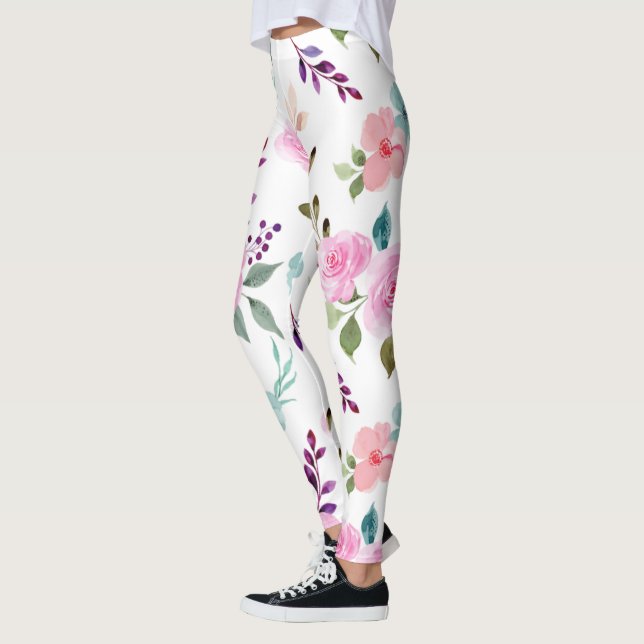 Legging Pink Flor Watercolor sem costura (Esquerda)