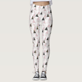 Legging Pink Gold Black White Marble Geometric Yoga 