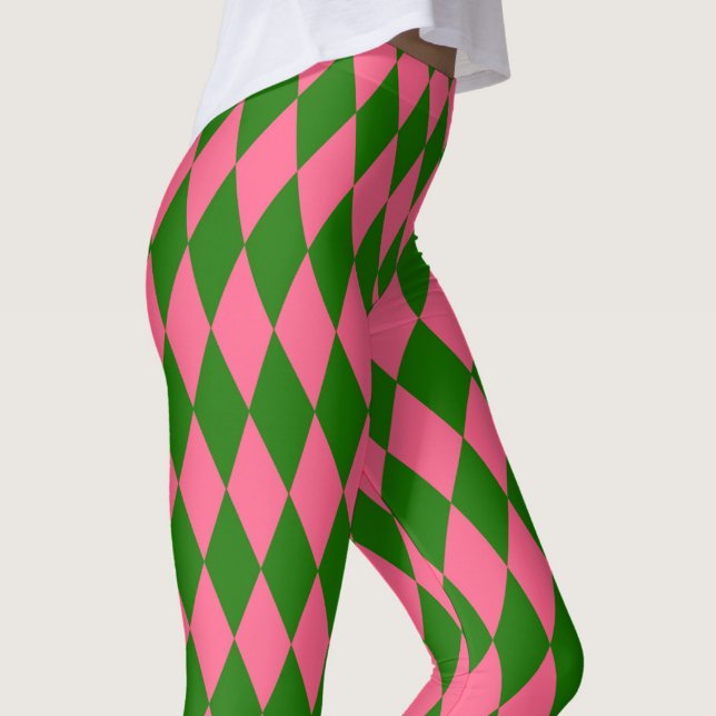 Legging Pink Green Harlequin Checkered Design  (Criador carregado)