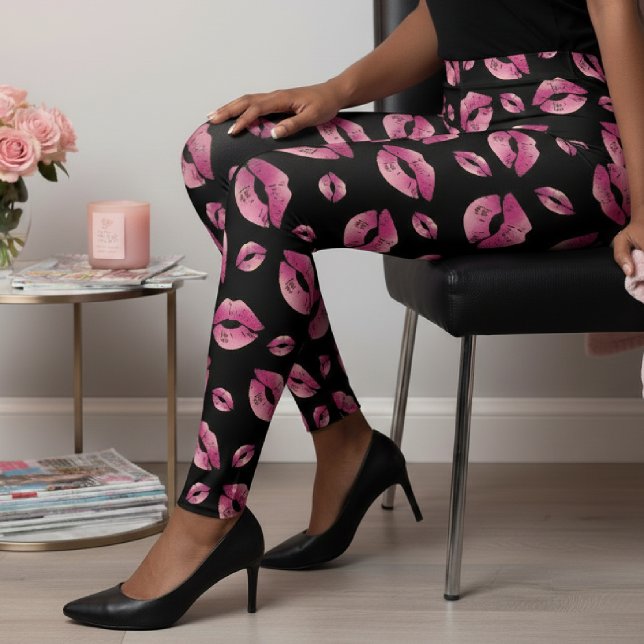 Legging Pink Lips Pattern Black (Pink Lips Pattern Black Leggings
)