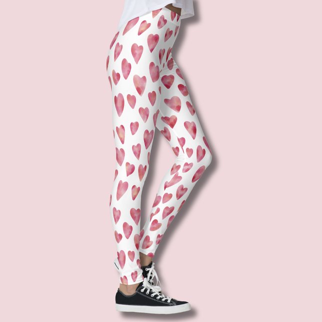 Legging Pink Love Heart Pattern (Pink watercolor love heart leggings)