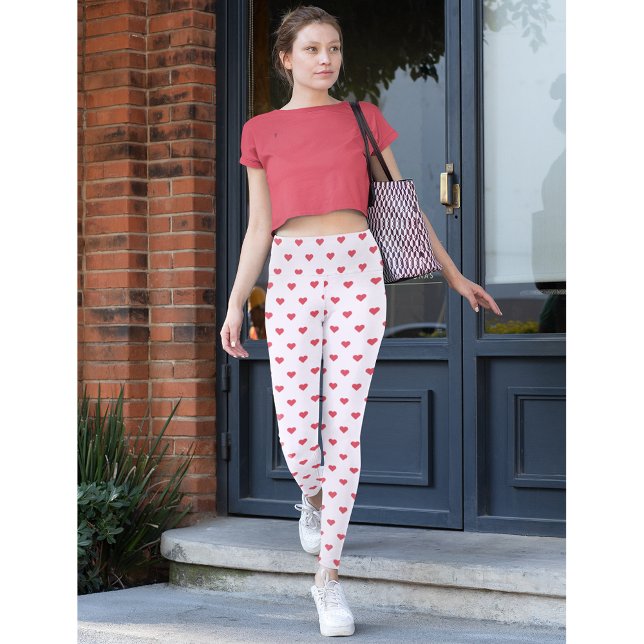 Legging Pink Love Hearts Pattern Yoga Viagem Fashion Party (Pink Love Hearts Pattern Yoga Travel Fashion Party Leggings)