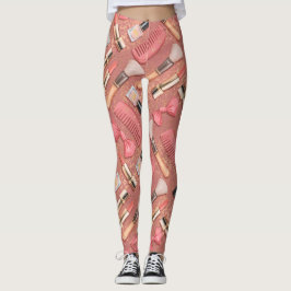 Legging Pink Makeup Cosmetics Pattern Glitter 