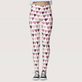 Legging Pink Mini Hearts and Plum Romantic Love Motif