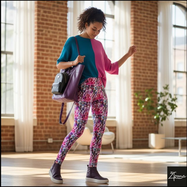 Legging Pink Purple Filtered Crowded Dog Pattern (Criador carregado)