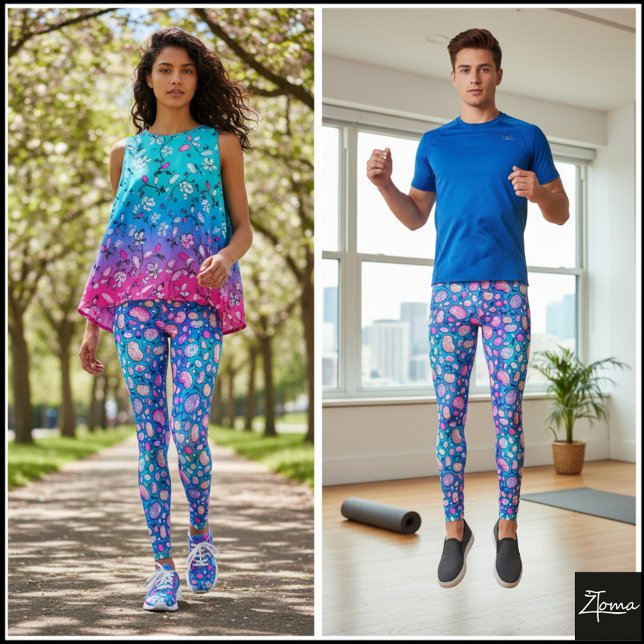 Legging Pink Purple Organic Pebble Blue Gradient Pattern (Criador carregado)