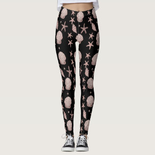 Legging Pink Seashell Pattern - Beach Vibes Summer Design
