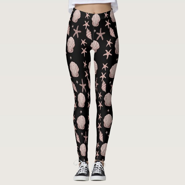 Legging Pink Seashell Pattern - Beach Vibes Summer Design (Frente)