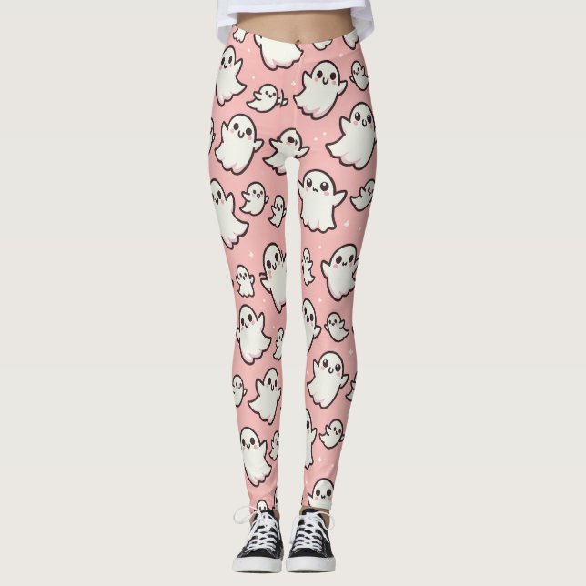 Legging Pink Spooky Ghost Patterno Halloween (Frente)