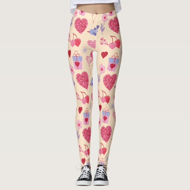 Legging Pink Valentine's Day Icon Pattern (Frente)