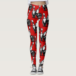Legging Pinos de Boliche Retro Preto e Branco sobre Vermel