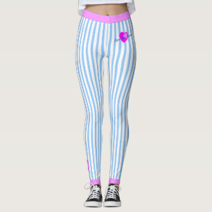 Legging Pinstripes brancas com Sinal do seu nome Coração