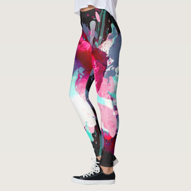 Legging Pinta Azul do Mar Profundo Pintado Pincel de Óleo  (Esquerda)