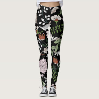 Legging Pintadas Mãos Antigas Flores De Engrenagem