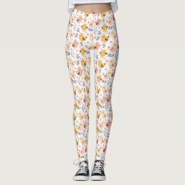 Legging Pintinhos Primavera e padrão floral bonitos