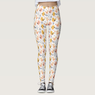 Legging Pintinhos Primavera e padrão floral bonitos