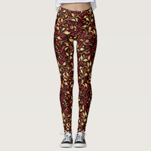 Legging Pinto Clássico, Borgonha e Folhagem de Natal Doura