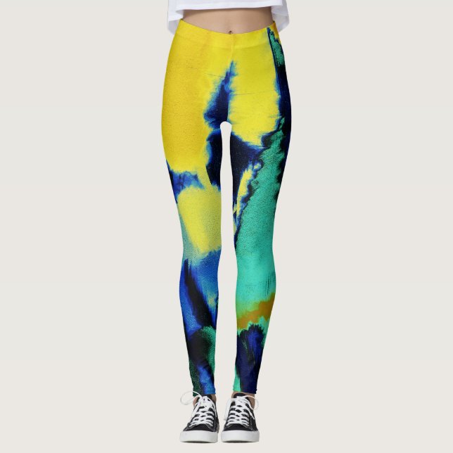 Legging Pintor Amarelo-Turquesa Azul (Frente)