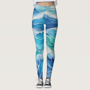 Legging Pintura aquosa de ondas azuis