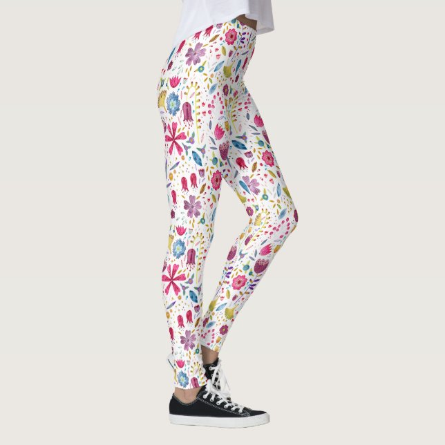 Legging Pintura Botânica De Flores Selvagens De Aquarela (Direita)