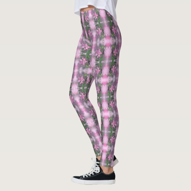 Legging Pintura Com Flor Rosa Púrpura E Leve Migra - (Esquerda)