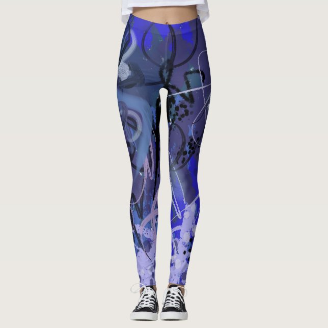 Legging Pintura de abstrato azul (Frente)