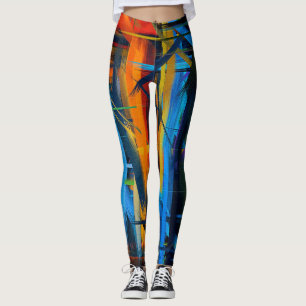 Legging Pintura de Abstrato Azul Laranja