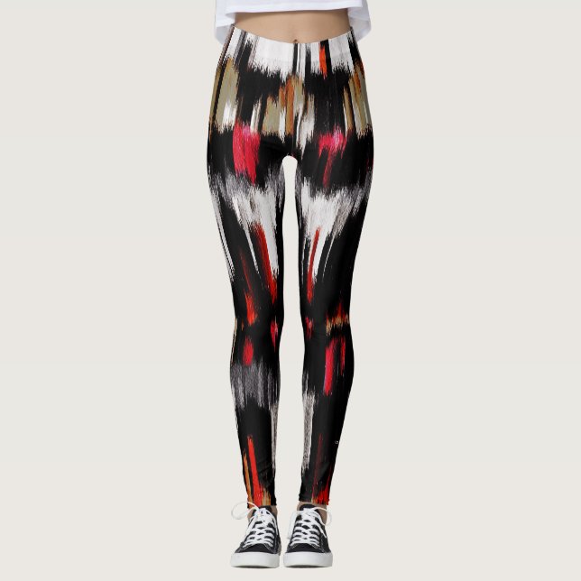 Legging Pintura de Abstrato branco-branco-vermelho (Frente)