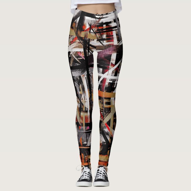 Legging Pintura de Abstrato branco branco vermelho preto n (Frente)